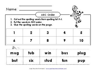 ABC Order - Cut & Paste (A-5) Spelling A Worksheet