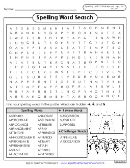 Word Search (F-21) Spelling F Worksheet