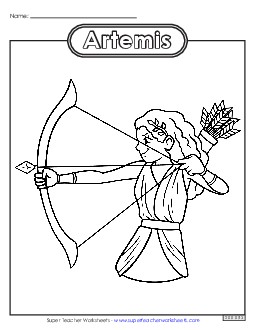 Coloring Page: Artemis Greek Mythology Worksheet