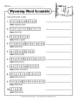 Word Scramble States Individual Worksheet