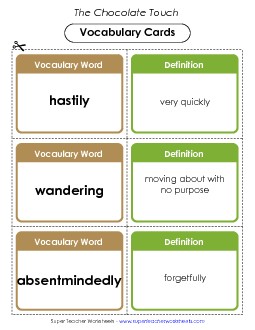 Vocabulary Cards for Chapters 1 & 2 Free Book Chocolate Touch Worksheet