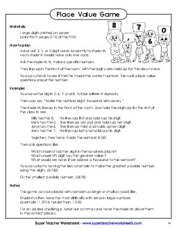 Decimal Place Value Class Game Worksheet