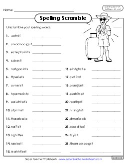 Word Scramble (F-24)  Spelling F Worksheet