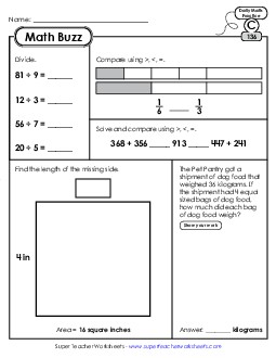 Math Buzz: Week 28 Worksheets 136 through 140 Daily Math Review Worksheet