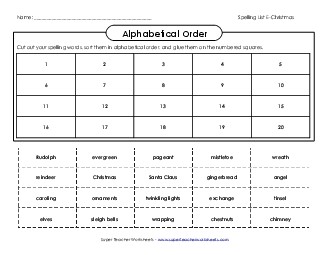 ABC Order: Cut and Glue Spelling E Worksheet