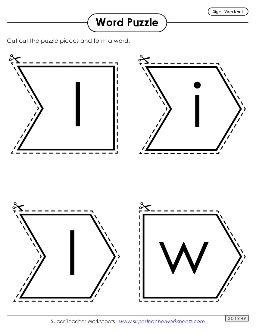 Word Puzzle: Will Sight Words Individual Worksheet