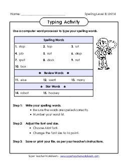 Typing Activity (B-4) Spelling B Worksheet