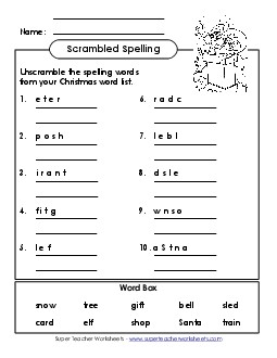 Unscramble (A-Christmas)  Spelling A Worksheet