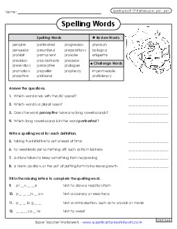 Question Worksheet (F-17) Spelling F Worksheet