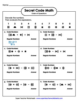 Secret Code Math: Order of Ops (Parentheses; No Exponents) Order Of Operations Worksheet