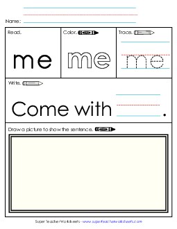 Worksheet 3: Me Sight Words Individual Worksheet