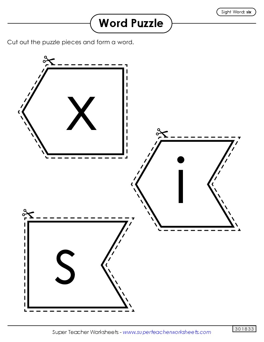 Word Puzzle: Six Sight Words Individual Worksheet