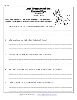 Vocabulary for Chapters 18-20 Book Geronimo Stilton Worksheet