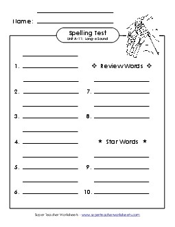 Spelling Test (A-11) Spelling A Worksheet