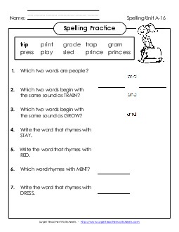 Spelling Practice (A-16)  Spelling A Worksheet