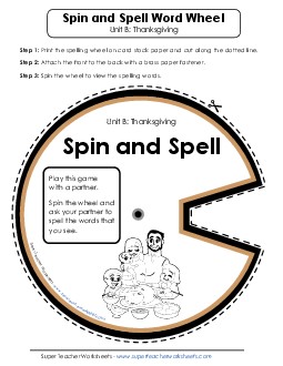 Spin and Spell (B-Thanksgiving)  Spelling B Worksheet