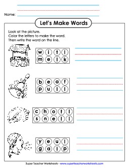 Color the Letters & Write (-ell) Word Families Worksheet