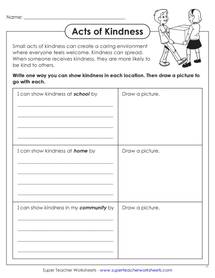 New Acts of Kindness: Examples and Pictures Worksheet