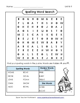 Word Search (B-9) Spelling B Worksheet