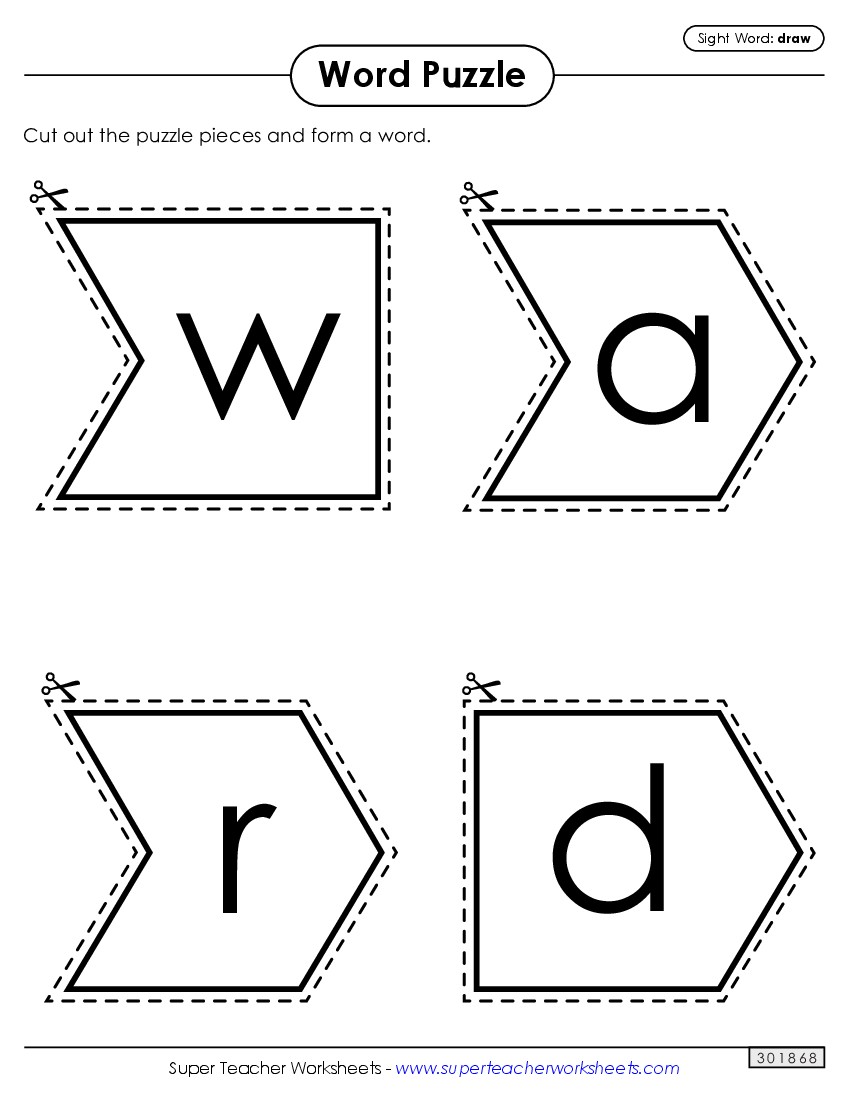 Word Puzzle: Draw Sight Words Individual Worksheet