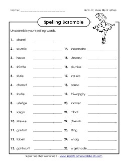 Word Scramble (E-11) Spelling E Worksheet