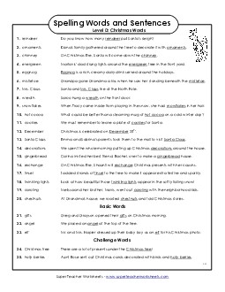 Spelling Test Sentences (D-Christmas)  Spelling D Worksheet