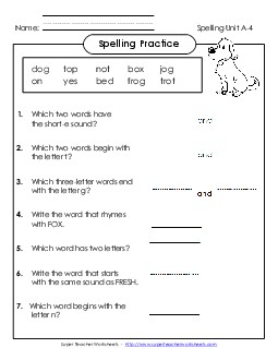 Spelling Practice (A-4) Spelling A Worksheet