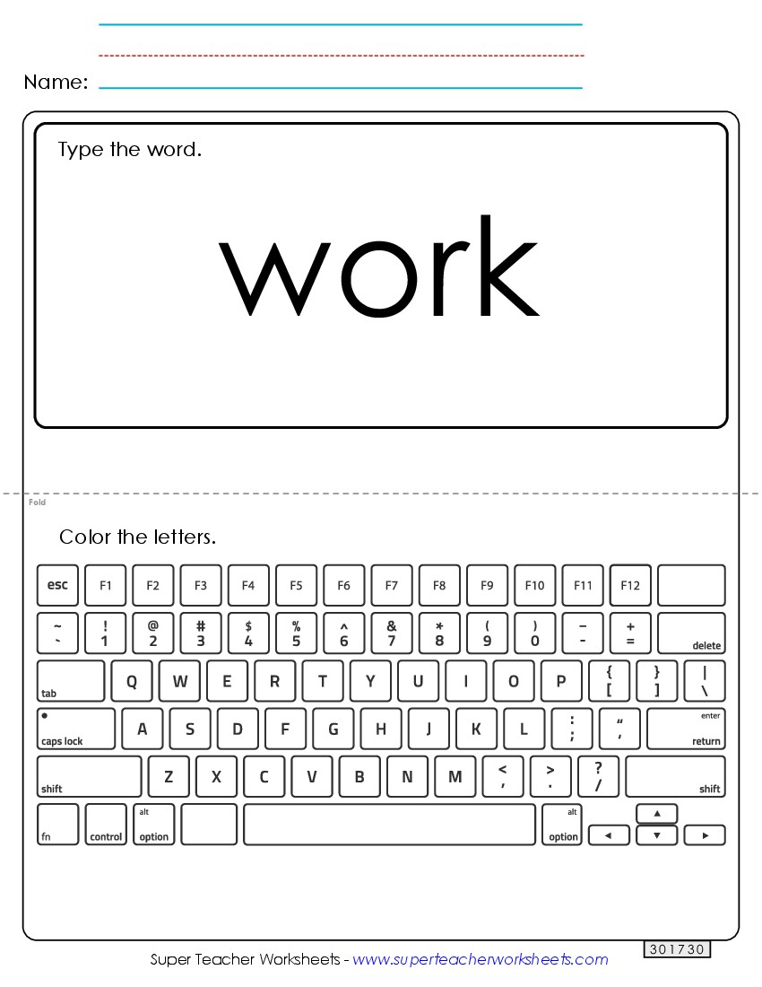 Type the Word: Work Sight Words Individual Worksheet