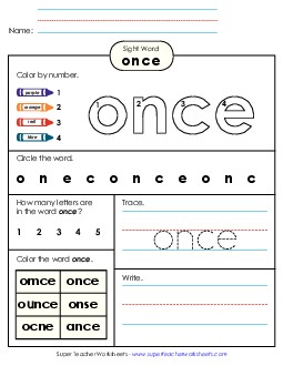 Worksheet 4: Once Sight Words Individual Worksheet