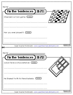 Fix the Sentences B-71 through B-75 Worksheet