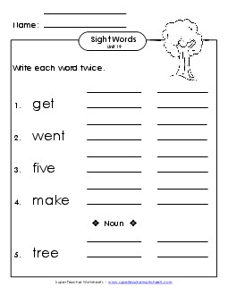 Write Twice (Unit 19) Sight Words Worksheet