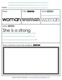 Worksheet 3: Woman Sight Words Individual Worksheet