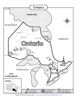 Ontario Map (Black & White) Canada Worksheet