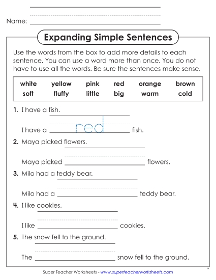 New Expanding Simple Sentences With Adjectives Worksheet New Expanding Simple Sentences With Adjectives Worksheet