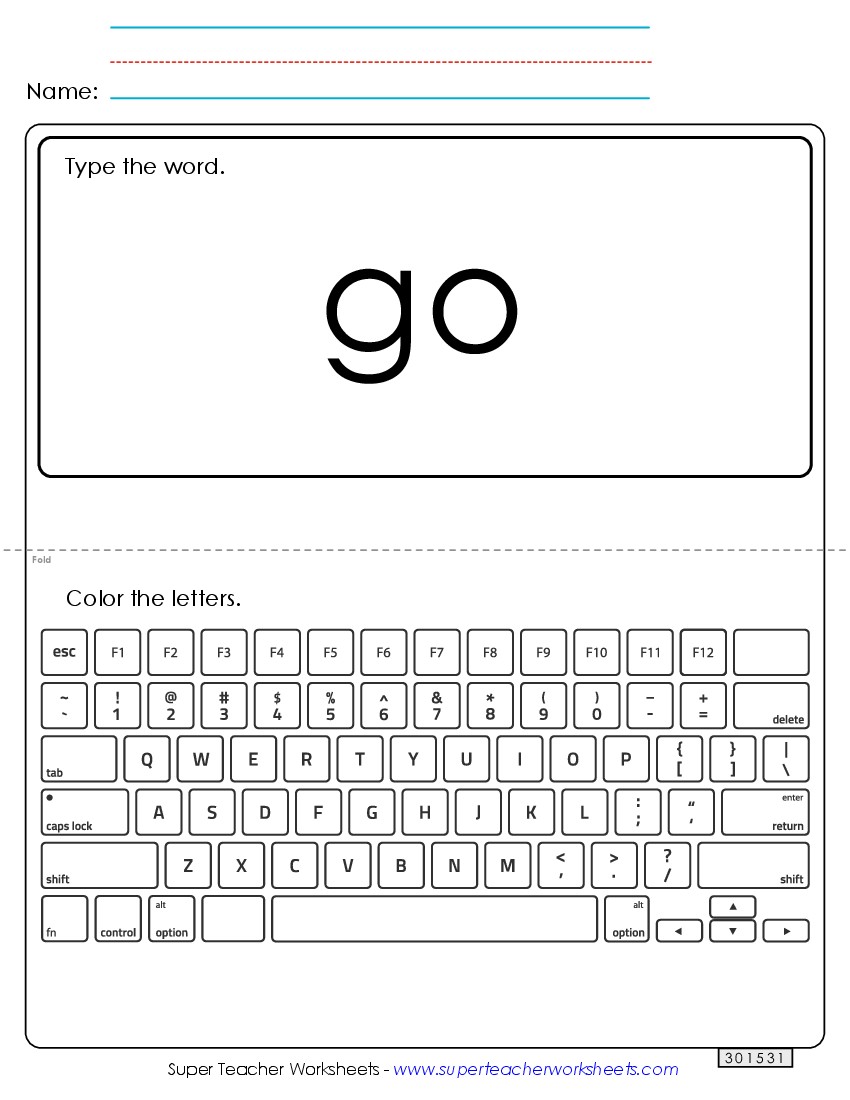 Type the Word: Go Sight Words Individual Worksheet