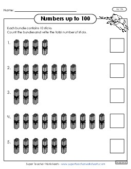 Skip Counting Sticks - Count by 10s Worksheet