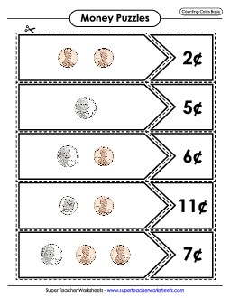 Counting Coins Matching Puzzle (Basic) Counting Money Worksheet