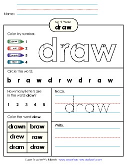 Worksheet 4: Draw Sight Words Individual Worksheet