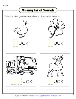 Missing Initial Sounds (-uck) Word Families Worksheet