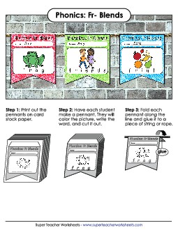 Pennants (Fr- Words) Phonics Blends Worksheet