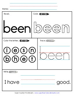 Worksheet 1: Been Free Sight Words Individual Worksheet