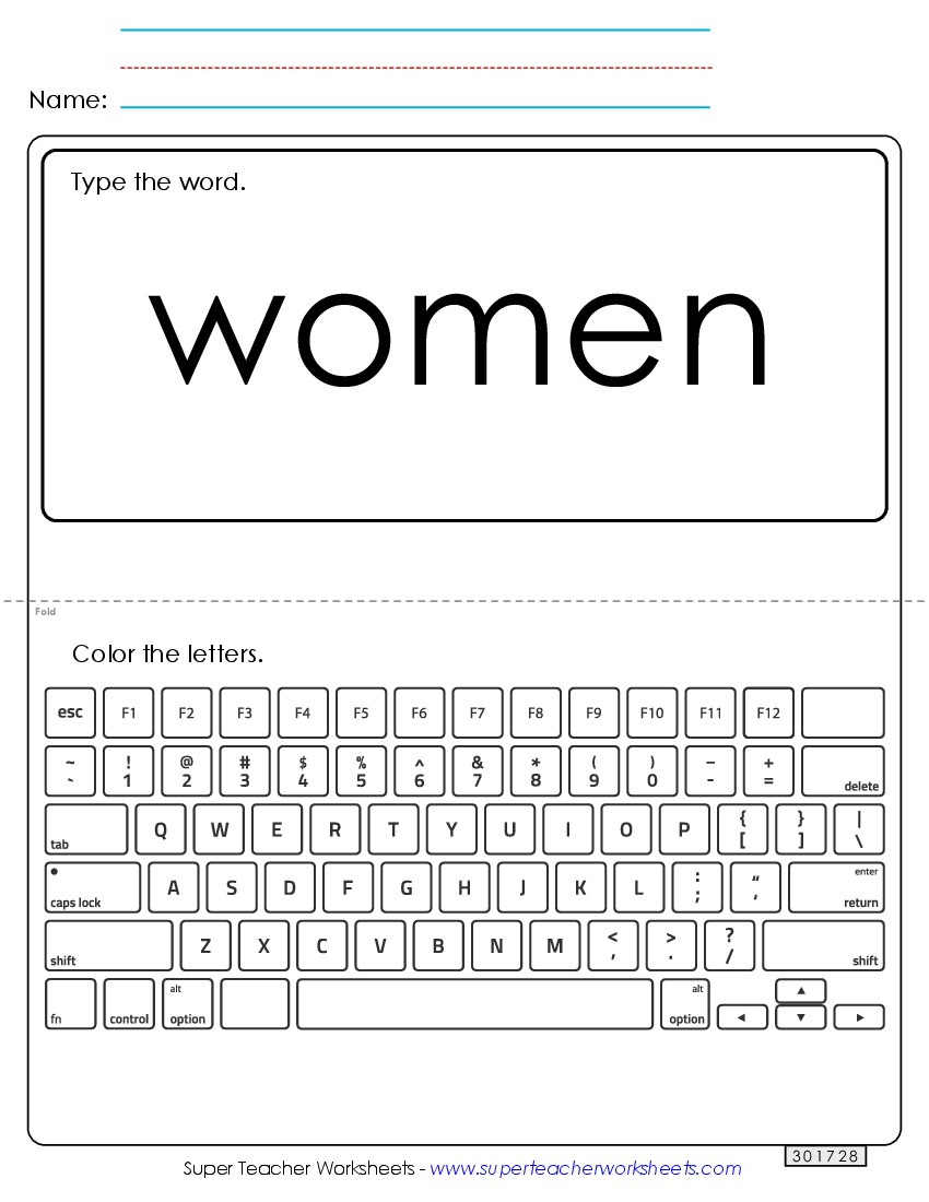 Type the Word: Women Sight Words Individual Worksheet