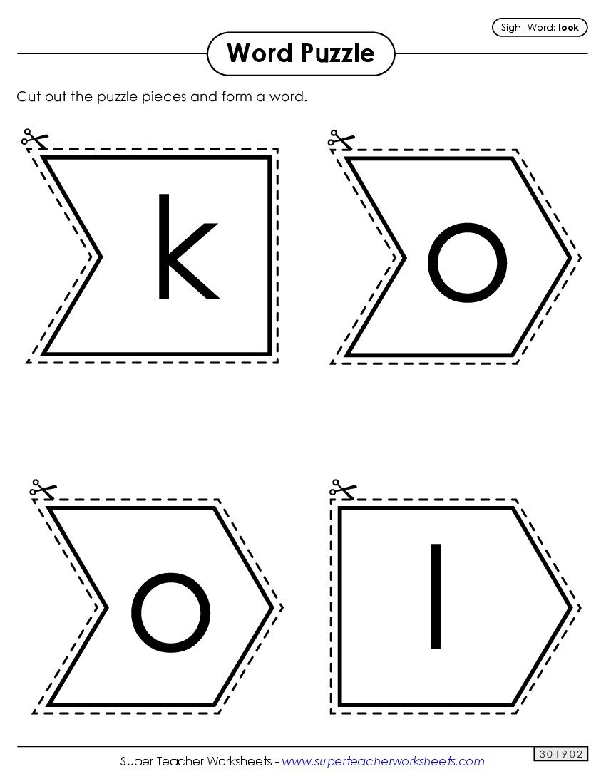 Word Puzzle: Look Sight Words Individual Worksheet