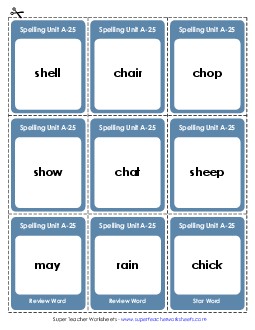 Flashcards (A-25) Spelling A Worksheet