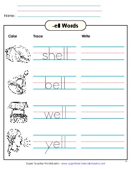 Trace and Write (-ell) Word Families Worksheet