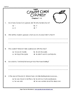 Questions for Chapters 7-8 Book Candy Corn Contest Worksheet