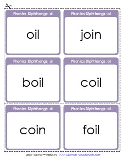 Flashcards: OI Words Phonics Diphthongs Worksheet