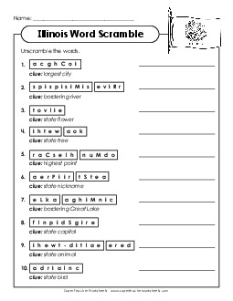 Word Scramble States Individual Worksheet