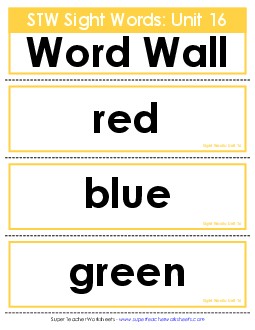 Pocket Chart or  Word Wall (Unit 16) Sight Words Worksheet