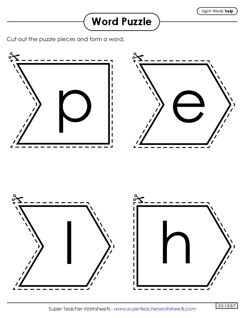 Word Puzzle: Help Sight Words Individual Worksheet